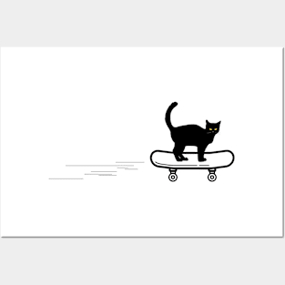 Black Cat On Skateboard Posters and Art